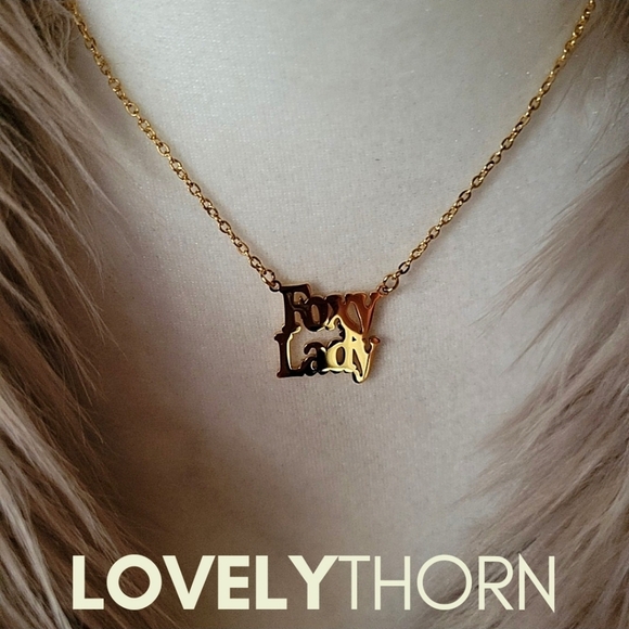 LOVELYTHORN // custom foxy lady 18K gold-plated 16" stainless steel nameplate - Picture 9 of 14